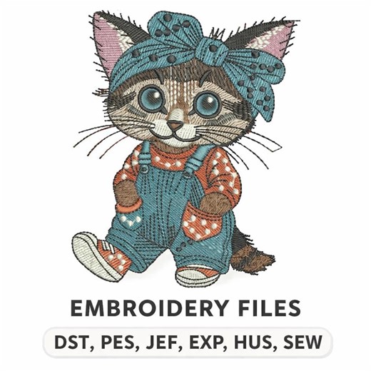 Girl Cat Embroidery Design | Kitten Machine File (digital Download) - Etsy