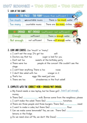 At the Restaurant exercise for Grade 6