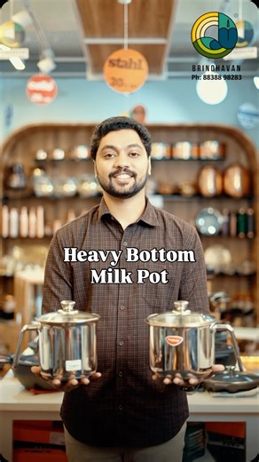 Brindhavan Home & Kitchenware on Instagram: "✨Premium Heavy Bottom Milk Pot✨ 2 Litre (15cm Dia) - Rs.1200💥 2.5 Litre (17cm Dia) - Rs.1250💥 🌟Durable 1mm thick SS construction 🌟BIS certified for safe cooking 🌟Sandwich bottom for uniform heat distribution 🌟Stay-cool handle for effortless handling 🌟Compatible with induction, gas, and electric stoves 🌟Perfect for milk, tea, soups, and baby food 📞 Call: 88388 98283 WhatsApp to order 🎉 📍 Brindhavan Home & Kitchenware 320, Cherry Road, Opp. F