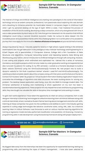 🎓 Sample SOP for Master's in Computer Science - Canada
