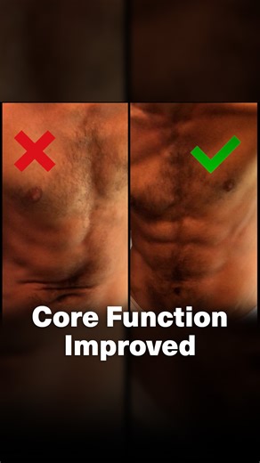Pec and core function improvements are made when you realize that your body works as a system, not as individual parts. Brandon here is figuring out in these videos that his pecs and abdominals should work symbiotically with each other. You can see the black hole of dysfunctional ab recruitment in the first pic and video. Then through an understanding of FP exercises you can see his abdominals held in a more functional length/tension ratio with the pecs in the second pic and video. � Great work 