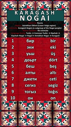 Numbers 1-10 in Karagash Nogai #languagelearning #linguistics #shorts