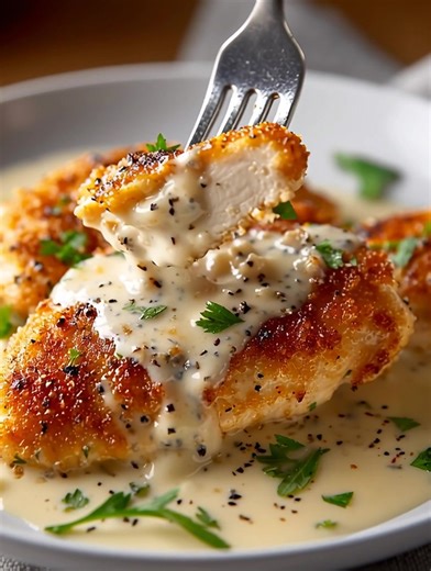 🍗🧀 Aiguillettes de poulet à la crème de parmesan 😋 Un plat rapide, crémeux et irrésistible qui plaira à toute la famille ❤️ 📝 Ingrédients (4 pers) : – 500 g d’aiguillettes de poulet – 1 oignon émincé – 2 gousses d’ail hachées – 20 cl de crème liquide – 100 g de parmesan râpé – 2 càs d’huile d’olive – 1 càc de moutarde (facultatif) – Sel, poivre – Persil frais 🌿 👩‍🍳 Préparation : 1️⃣ Faites revenir le poulet dans l’huile d’olive 4-5 min, réservez. 2️⃣ Dans la même poêle, faites revenir l’o