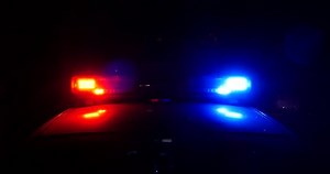 Police lights in flashing at night