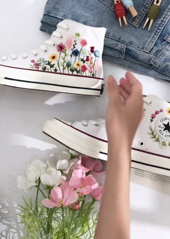 Wedding Converse for Bride, Garden Sunflower Embroidered Converse Custom, Colorful Flowers Embroidered Shoes, Custom Design Bridal Sneakers - Etsy