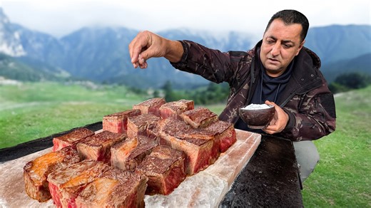 Cooking the best wagyu steak on a salt block
