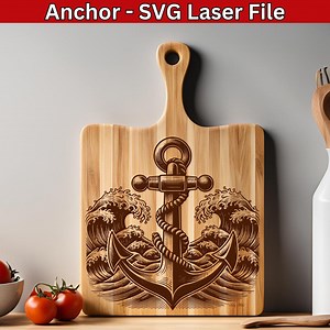 Anchor SVG Wave Laser File, Nautical SVG, Sailing Ship Anchor Laser Engraving File, Port Harbour Boat Anchor Vector, Cutting Board Svg - Etsy