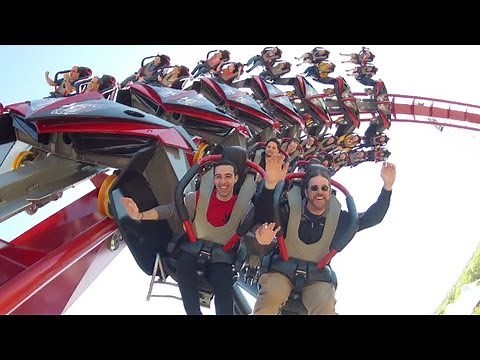 X-Flight on-ride reverse ridercam HD POV Six Flags Great America