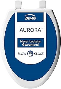 Bemis Aurora Slow Close Toilet Seat, Easy Clean Hinges and Adjustable Perfect Fit Plastic Seat, Made in USA, Elongated, Cotton White