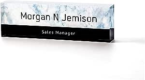 Office Desk Name Plate Personalized - Custom Name Plates for Desks - Black Stripe Design On Clear Acrylic Glass - Office Desk Decor - 8"x2.4" (Printing - White & Black)