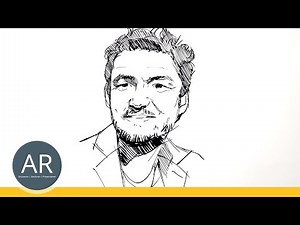 Pedro Pascal Porträt. Realistische Portraits mit Tusche zeichnen. Lerne einfach Portraits zeichnen