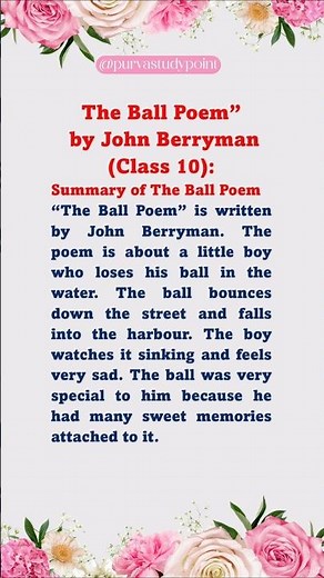 Class 10 English NCERT First Flight l The Ball Poem l Summary l Message l Theme l Main Idea l