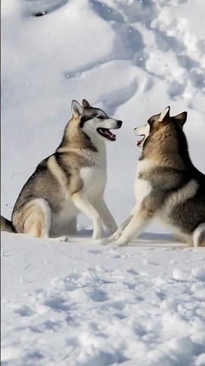 "Two Cute Huskies Playing in the Antarctic Snow 🐾❄️ | Adorable Husky Fun in Antarctica"