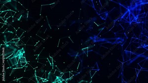 Abstract digital connection moving dots and lines. Technology background. Network connection structure. Digital background. Colored polygonal space. 3d. Seamless loop. 4k animation