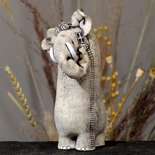 Handmade Ceramic Elephant Figurine – Whimsical Pottery Sculpture With Window, Gift for Elephant Lover - Etsy