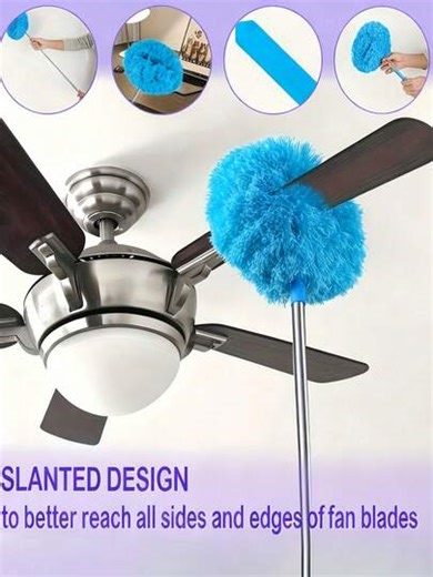 Extendable Ceiling Fan Cleaner Duster - Slanted Microfiber Head To Reach All Sides & Edges Of Fan Blades For Effortless Dusting | SHEIN