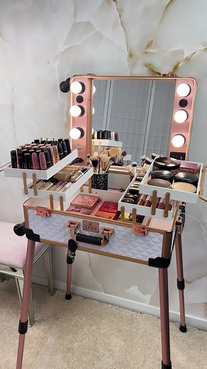 Rose Gold & White Makeup Station Pro - Organize Your Beauty Collection!
