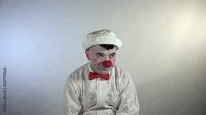 Emoji Clown - Unamused Face. A clown mime reacts differently to what he is hearing and seeing. Grumpy, displeased look. Express dissatisfaction. Stock Video