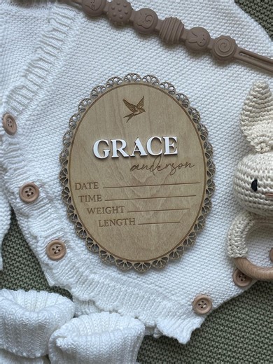 Personalized Little Bird Baby Girl Birth Announcement Sign With Name & Birth Stats, Newborn Hospital Photo Prop - Etsy