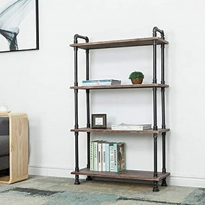 [Hot Item] 6-Tier Industrial Shelves Rustic Wood Metal Wrought Iron Ladder Bookshelf Wall Mounted Mount DIY Floating Hanging Display