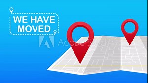 We have moved. Moving office sign. Clipart image isolated on red background. illustration.