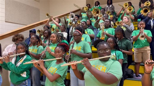 Our Fighting Irish Band came to lend a hand at today’s DMS pep rally to help inspire our DMS Irish 🏈 and cheer as they head to ELMS to face the Falcons at Falcon Field. Kickoff is set for 5 p.m. Let’s go! ☘️🏈 | Dublin City Schools GA