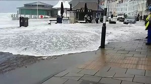 Shocking footage shows storm Brian flooding Aberystwyth pier