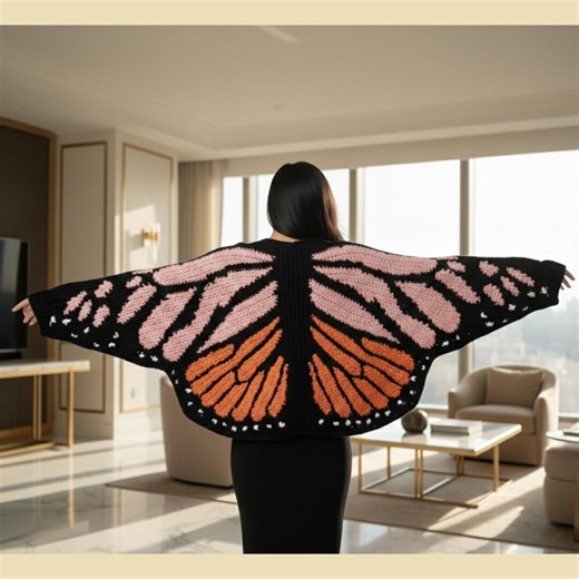 Monarch Butterfly Wing Cardigan Crochet Pattern • Tapestry Colorwork (PDF Pattern) Monarch Butterfly Cardigan Crochet Pattern - Etsy