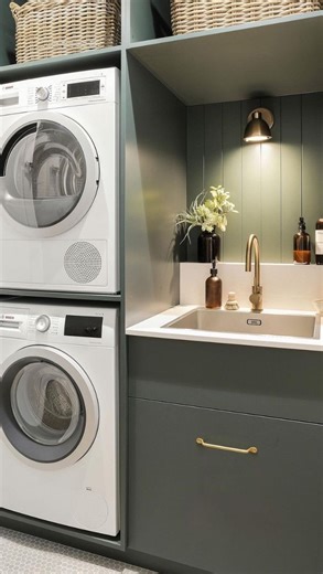 This before and after is mind-blowing 🤯 @lydiamaskiellinteriors has transformed this cupboard into a beautiful European laundry. The rich green pair is paired perfectly with our Antique Brass Tapware. This is a masterclass in functionality! Build: @framed_renos Joinery: @impactkitchens Photography: @coastparkcreative | Yabby