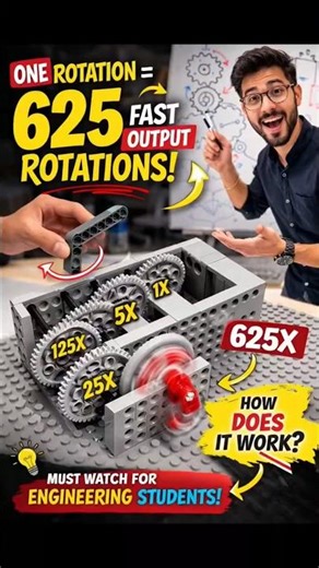 1 Rotation = 625 Rotations 🤯 Gear Ratio Explained! #physics