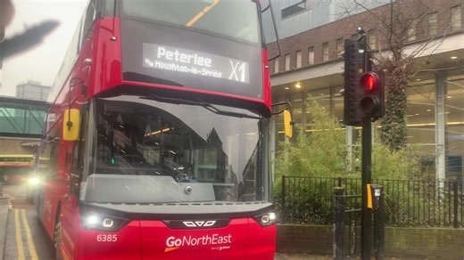 Brand new go north east bus x1 to Peter Lee 6385 MA75 CSU Livery Go North East 2026 Type Wright StreetDeck Ultroliner x12 to Durham then moddlebrught 1613 NK67 EGD Livery Arriva Sapphire Type Wright StreetLite DF
