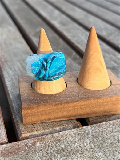 Blue White Carved Agate Ring With Natural Druzy – Chunky Statement Stone Ring - Etsy