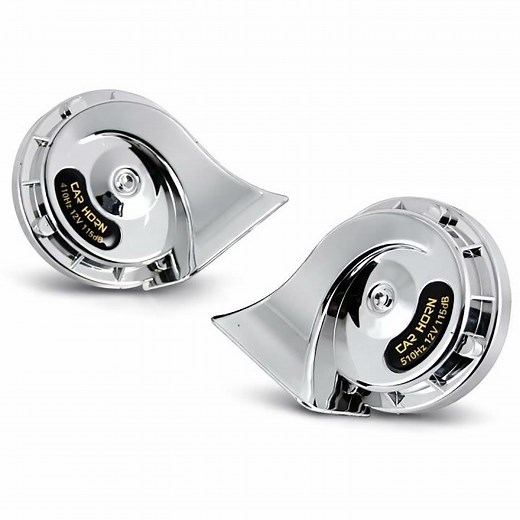 ホーン 12V 高音 低音 左右セット シルバー 汎用 カタツムリ型 スネール ヨーロピアンサウンド 115dB 車 バイク 補修 交換用 銀