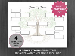 Family Tree Chart 4 Generation: Printable and Editable Genealogy Template (PDF) - Etsy