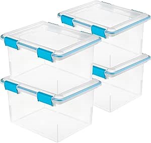 Sterilite 4-Pack Gasket Box, Weather-Resistant Storage Bins with Latching Lids, 32 Quart - Heavy-Duty Organizing Containers for Closet, Bathroom, and Office