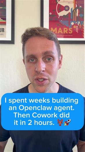 I spent weeks building an AI agent from scratch. Then Cowork did it in 2 hours. The tools are moving faster than anyone realizes. #aibuilders #artificialintelligence #aitools #buildsystems #coding