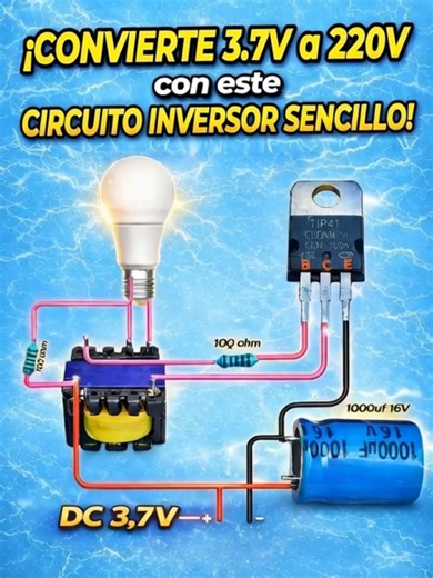 ¡Increíble! Convierte 3.7V DC a 220V AC con Este Inversor Súper Simple ⚡ (Fácil y Potente) Inversor Casero 3.7V a 220V AC con TIP41 – Circuito Fácil y Económico n este video te muestro cómo convertir 3.7V DC en 220V AC usando un circuito inversor súper simple con transistor TIP41. Ideal para experimentos electrónicos, proyectos escolares o aprendizaje práctico. ⚠️ Advertencia: Este circuito es educativo y no está diseñado para cargas grandes ni uso prolongado. Aprende paso a paso cómo funciona, 