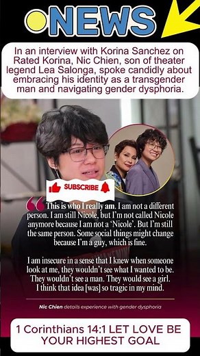 In an interview with Korina Sanchez on Rated Korina, Nic Chien, son of theater legend Lea Salonga