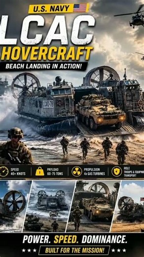 US Navy Launches Gigantic LCAC Hovercraft During Intense Beach Landing!#shorts