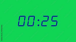 Simple Blue and Green Screen 30 seconds digital alarm clock countdown timer. Navy Blue color digits on Chroma Key Green Screen colour display with no milliseconds. Stock Video