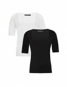 French Connection 2 pack cotton square neck short sleeve tops in black | ASOS