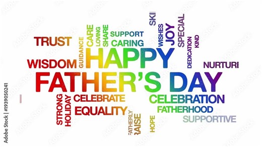 Happy father's day concept Animated Tag Word Cloud kinetic typography, Text Design Animation typography seamless loop video motion graphics Intro Wordart rainbow type on white background bg backdrop d