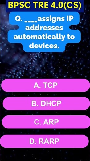 Automatic IP Address Assignment | DHCP MCQ | Computer Networks | BPSC TRE 4.0 VACANCY #tre4 #bpsc