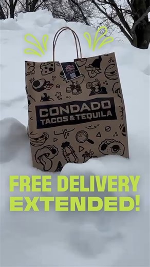 it's still snowing, so we're still delivering... for FREE! *Offer valid on the Condado Tacos App thru 2/28 w/ min $30 order. Not valid on third-party delivery services or catering. | Condado Tacos