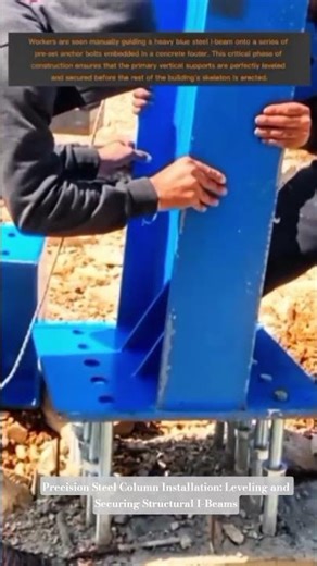 Precision Steel Column Installation: Leveling and Securing Structural I-Beams