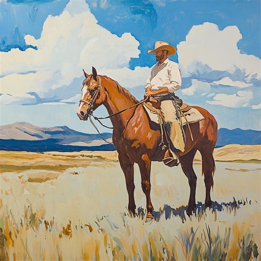 Cowboy - Oil Painting, Western Landscape Wall Art, Ranch Decor Canvas, Country Farmhouse Art, Rustic Western Painting, Horse Rider Art - Etsy