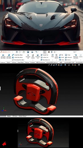 Steering Wheel in SOLIDWORKS. #SOLIDWORKS #solidworks #solid #SOLID #CAD #caddesign #3D #modeling #mechanicalengineering #mechanical #engineering #design #ca #car #wheel #steeringwheel #moderncars #fy #fyp #fypシ゚viral