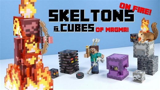 Minecraft Jazwares Series 4 Skeleton On Fire & Magma Cube & Shulker & Steve With Arrows