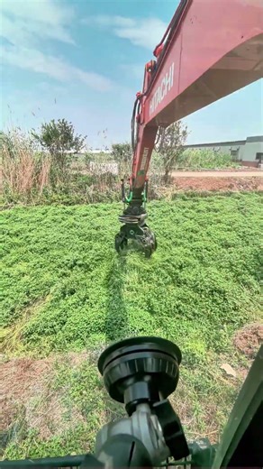 Red Flag Excavator: Smart Machinery Efficiently Harvests Green Plants
