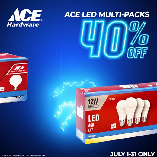 Light up your world 💡✨ with The Great ACE LED Lights Sale!🔥 Up to 40% OFF on ACE LED lights from July 1-31! All stores nationwide. Don't miss out on these electrifying deals! ⚡ #ACEHardwarePH #ACEHelpful #ACELEDLights | ACE Hardware Philippines